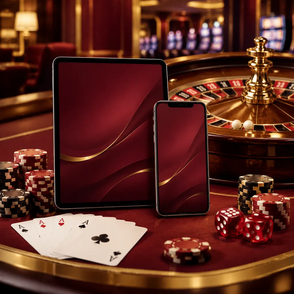 Tablet dan ponsel di dekat roda roulette